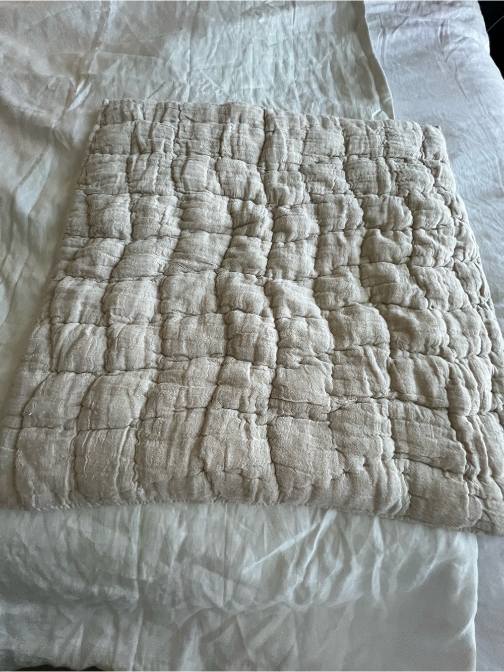 Pottery Barn Cloud Quilted Sham linen + cotton in cafe au late.
